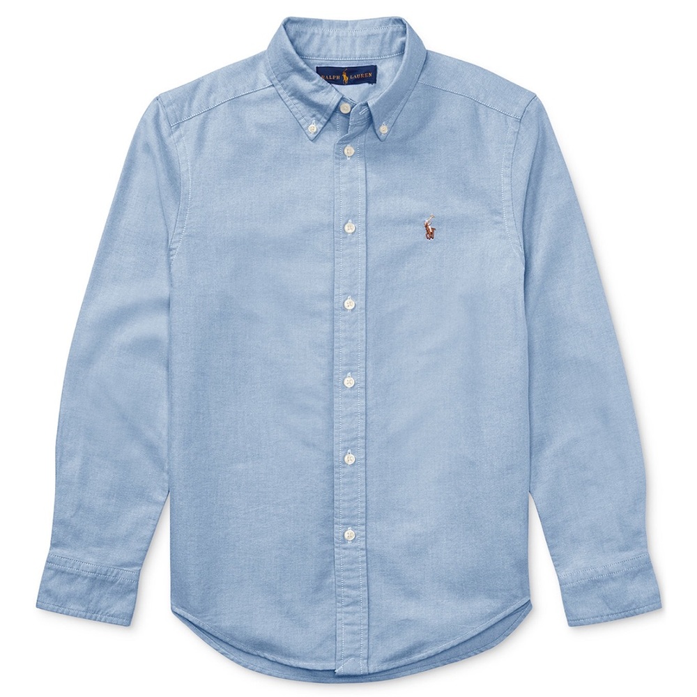 Ralph Lauren Embroidered Pony Logo Light Blue Cotton Oxford Button Down -Sz 18